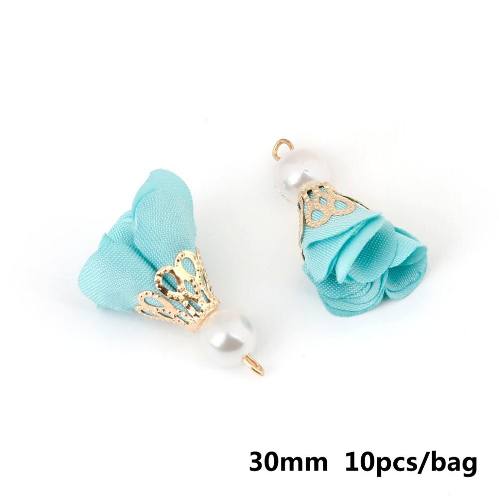 10 stücke 30mm Gold Caps Tuch Stoff Blume Perle Quasten Für Armband Halskette Schmuck Machen DIY Ohrring Erkenntnisse: Turquoise