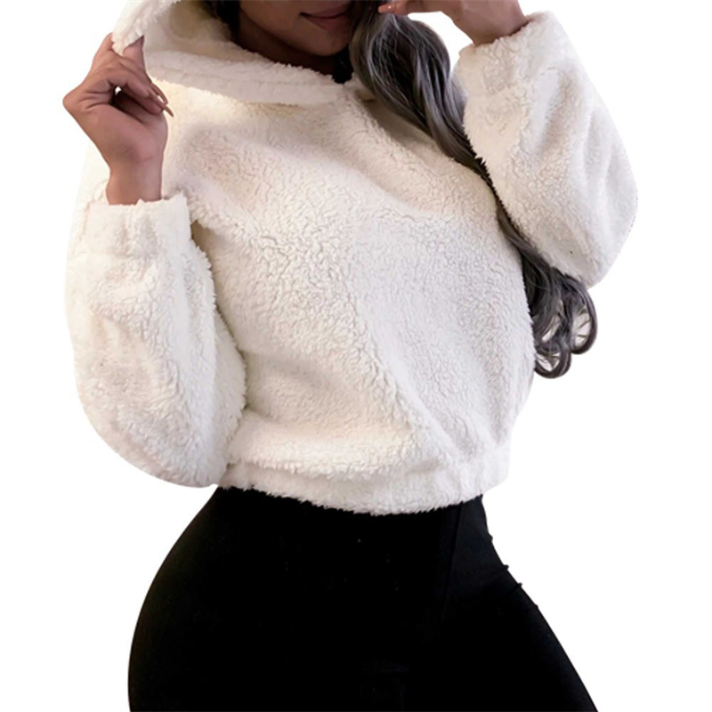 Hiver coréenne oreilles d'ours mignon sweat à capuche ample moelleux à capuche sweat à manches longues haut solide pull vêtements pour les femmes