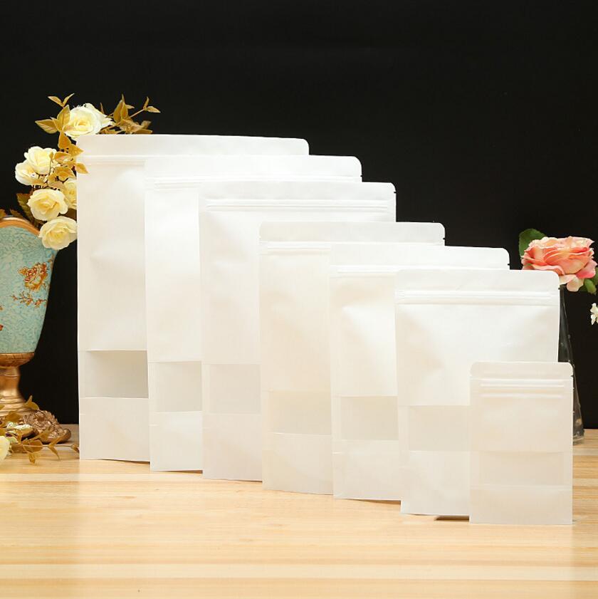 Wit Hersluitbare Kraftpapier theezakje Stand up Zip Lock Zakjes met scrub venster Clear display Zelf Seal Verpakking 20 stks/partij