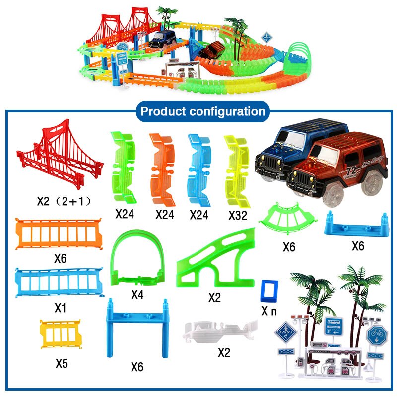 DIY Verscheidenheid 3D Gloeiende Track cars brug/Tunnel voor jongens factory racing track vergadering gratis combinatie van kinderen speelgoed FSWOB: red and blue