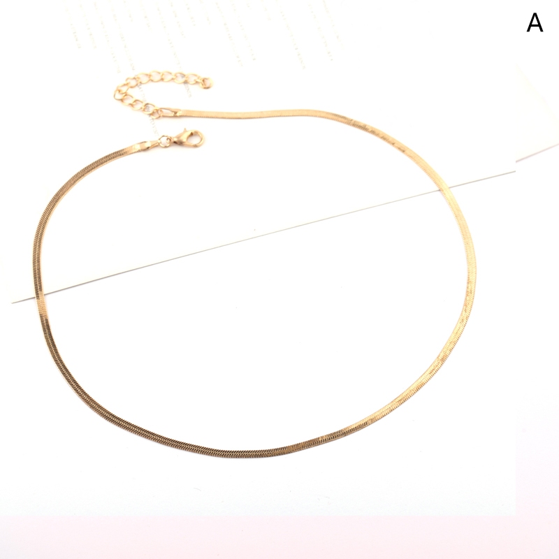 Necklace Unisex Flat Snake Link Chain Lobster Clasp Collares Necklaces Gold Silver Color For Women Men Jewelry: Gold-color