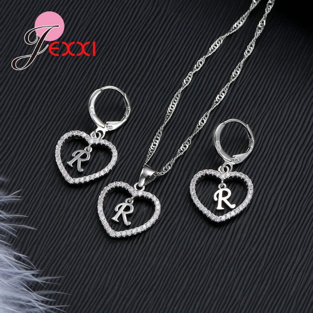 Buchstabe A bis Z Herz bilden Anhänger Halskette Ohrringe setzt Für Hochzeit Engagement Schmuck Echt 925 Sterling Silber Schmuck