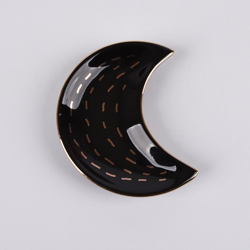 Ceramic Moon Shape Small Jewelry Dish Earrings Necklace Ring Storage Plates Fruit Dessert Display Bowl Decoration Tray: Style C