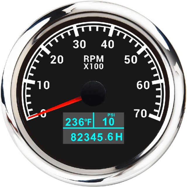 3 in 1 Tachometer Gauge 8000/ 6000/ 4000 RPM 85mm Waterproof Tacho Meter LED Water Temp Oil Pressure Hour Meter For Boat Car: 7000-BS