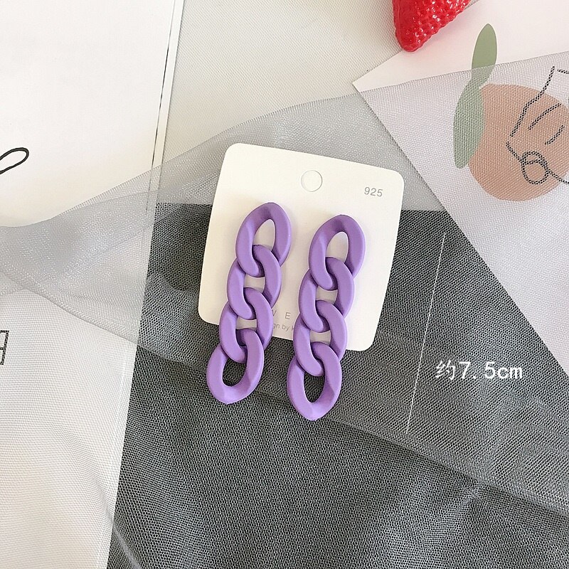 Mode Paars Acryl Ketting Oorbellen Frosted Lange Ketting Oorbellen Franse Temperament Oorbellen S925 Naald: purple4