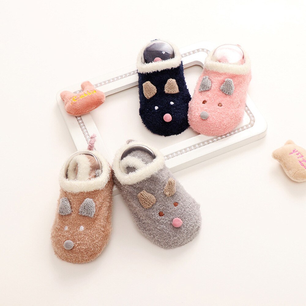 Lovely Baby Socks Solid Coral Fleece Wniter Sock Anti-slip Floor Wear Infant Leg Warmers Cartoon Animal Baby Girl Socks Toy