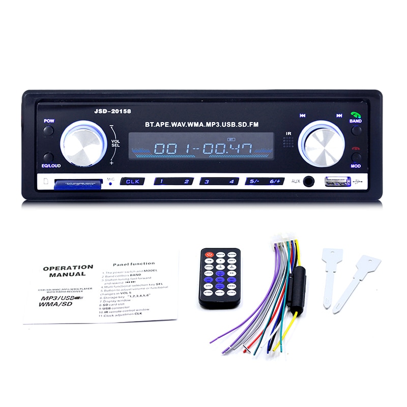 TOSPRA JSD-20158 auto estéreo 1 Din coche Radio 12v bluetooth V2.0 FM Entrada Aux receptor de Audio de coche USB SD MP3 MMC WMA