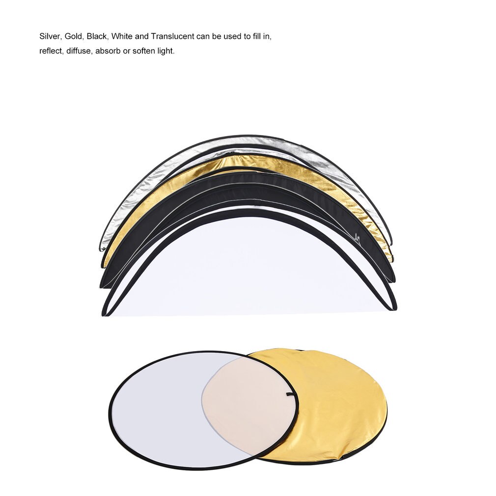 Leshp 110Cm 5-In-1 Inklapbare Multi-Disc Light Reflector Doorschijnend Zilveren Gouden Wit En Zwart voor Studio Fotografie