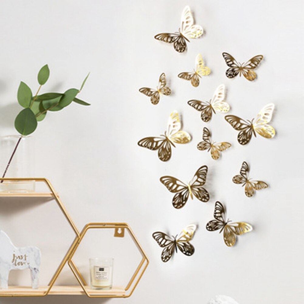 12pcs 3D Wall Stickers DIY Metallic Art Decorations Wall Decals for Room Home Nursery Classroom Offices Party