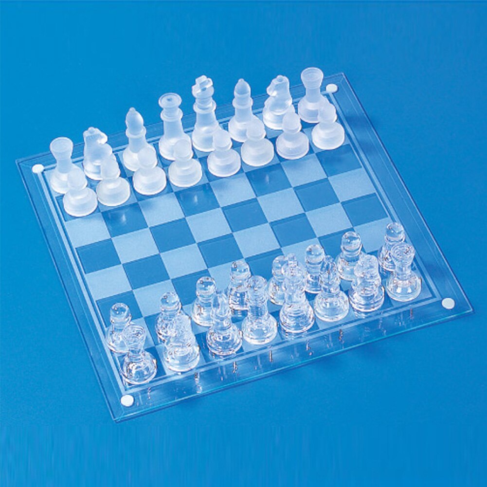 Portable Gaming Glass Chess Set Party Home For Adults Kids Fully Functional With Chessboard Clear Frosted