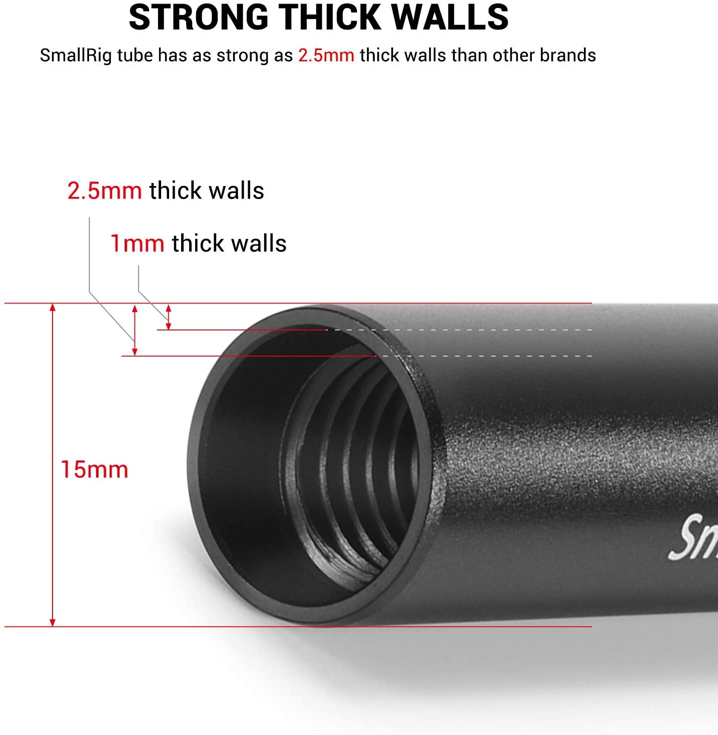 SmallRig 2pcs 15mm Black Aluminum Alloy Rod (M12-40cm) 16 inch Long Rods - 1054