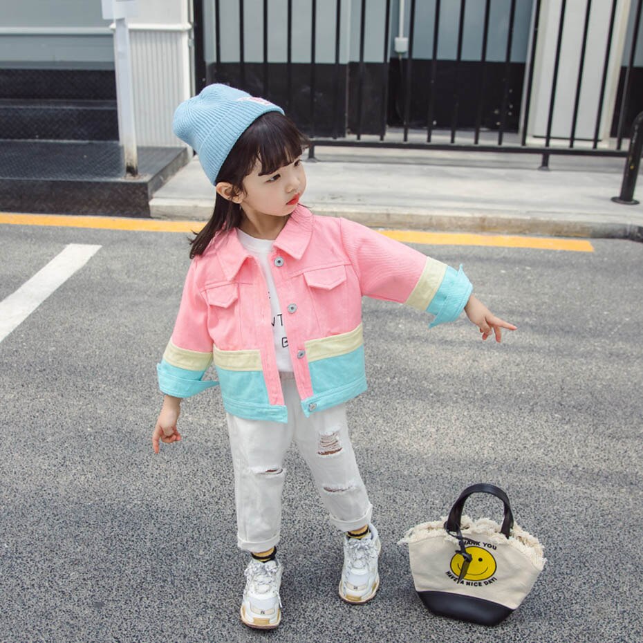 Baby Meisje Jas Patchwork Meisje Jas Bovenkleding Enkele Breasted Childrens 'Jas Casual Stijl Kleding Voor Meisjes