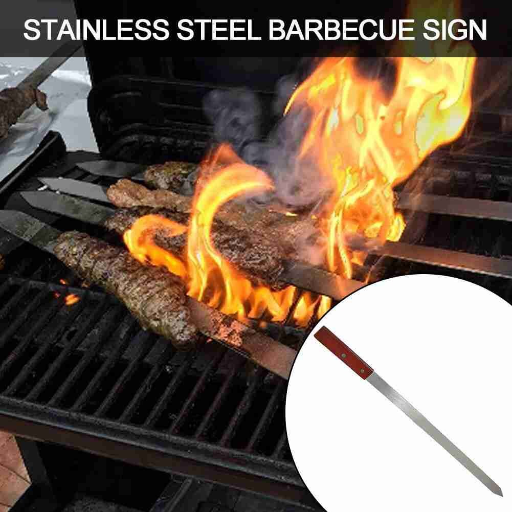 1PCS Skewer Barbecue Tool Mutton Sign Wooden Handle Barbecue Drill Round Steel Bbq Fork Barbeque Tools