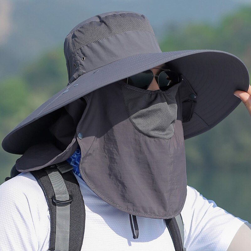 Flap Hoed Outdoor Flap Cap Brede Rand Zonnescherm Winddicht Sneldrogend Gezichtsmasker Oor Neck Cover Visser Emmer Hoed nylon