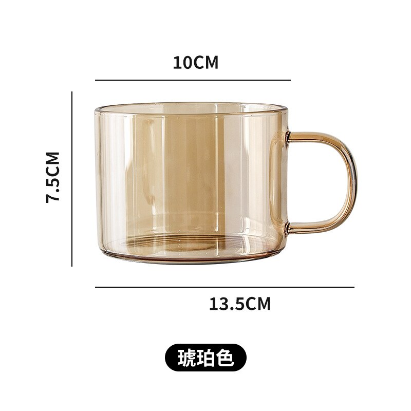 Taza de vidrio transparente con estampado de dibujos animados, vaso de café de vidrio de alto borosilicato con asa, taza de leche para desayuno y postre, 500ml, 1 unidad: Amber