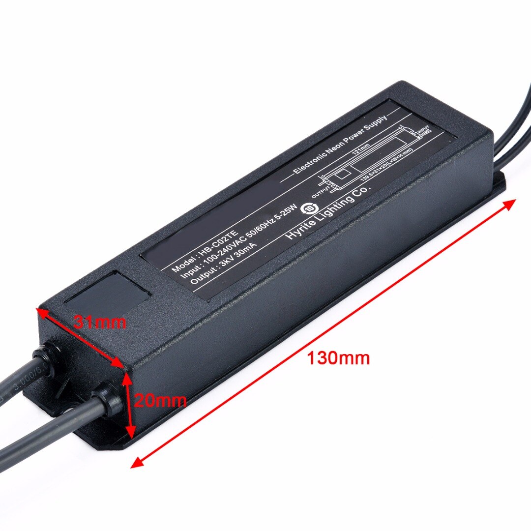 Neon Light Sign Electronic Neon Transformer Power Supply with Wire Cable HB-C02TE 3KV 30mA 5-25W