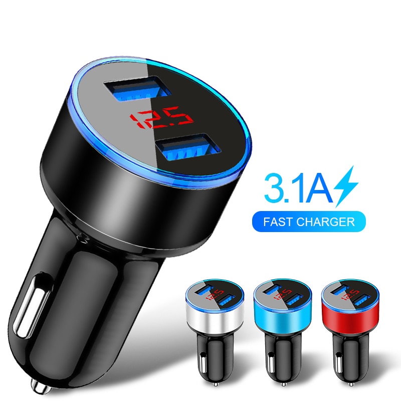 Car Charger 5V 3.1A With LED Display Universal Dual Usb Phone Car-Charger for Xiaomi Samsung S8 for iPhone 6 7 8 Tablet