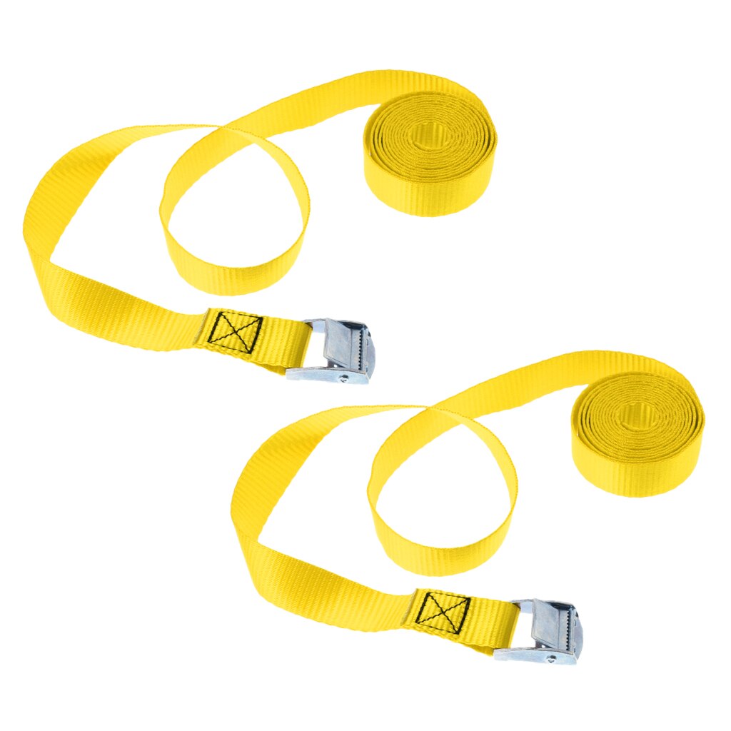 2 Pieces Kayak Cam Buckle Tie Down Straps Roof Racks Trailers 2.5m Yellow