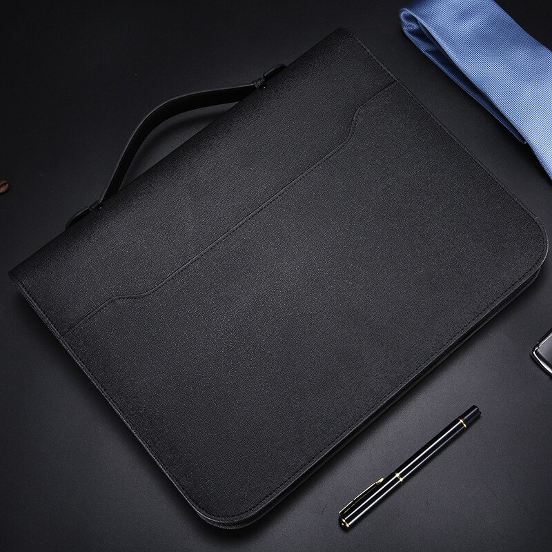 A4 Padfolio Datei Schrank Ordner Luxus Bindemittel Fichario Organizer Halfter Geschäft Ringe Manager Aktentasche Reißverschluss Spirale Notizbuch: Schwarz