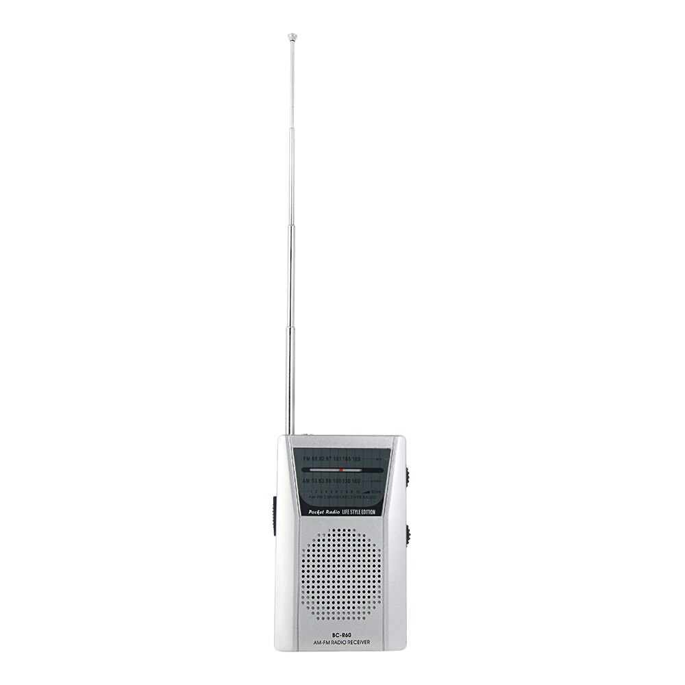 Mini AM/FM 2-Band Radio World Receiver with Speaker Silver Pocket Telescopic Antenna BC-R60 Portable Small Mini Elderly