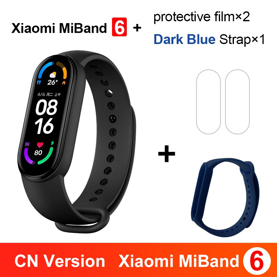 Globalna wersja Xiaomi Mi Band 6 Smart Bracelet5 kolor 1.56 &quot;ekran AMOLED Fitness tętno wodoodporny wielojęzyczny Miband 6: CN Da Blue N Film