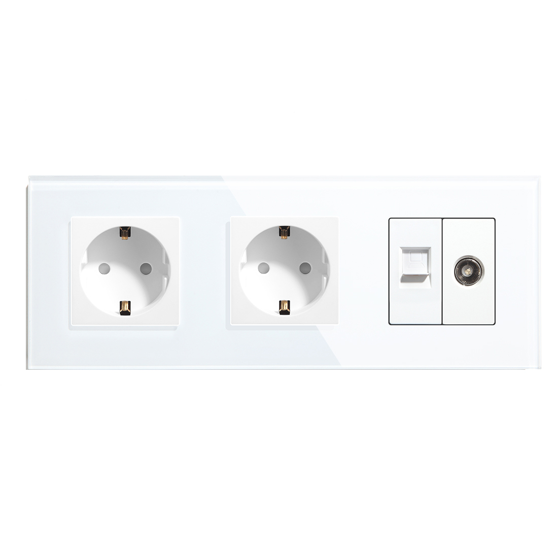 Bingoelec – Triple prise murale Standard ue, panneau en verre blanc noir, pour ordinateur, Internet, Rj45, amélioration de l'habitat: TYPE 19