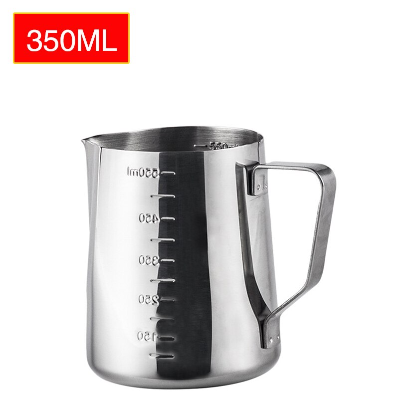 Stainless Steel Milk Frothing Jug Thick Coffee Milk Foamer Mugs Italian Latte Art Jug Milk Pitcher Frother Cup scale 350 -1000ml: scale 350ml