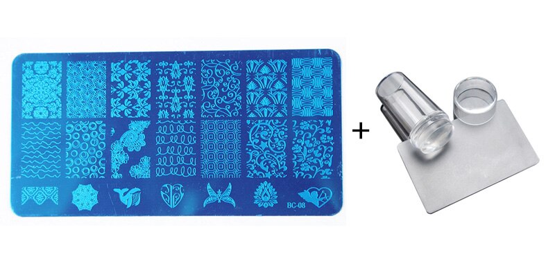Nail Stamping Plates Set with Clear Jelly Stamper Scrapper Manicure Image Template Tool: 08