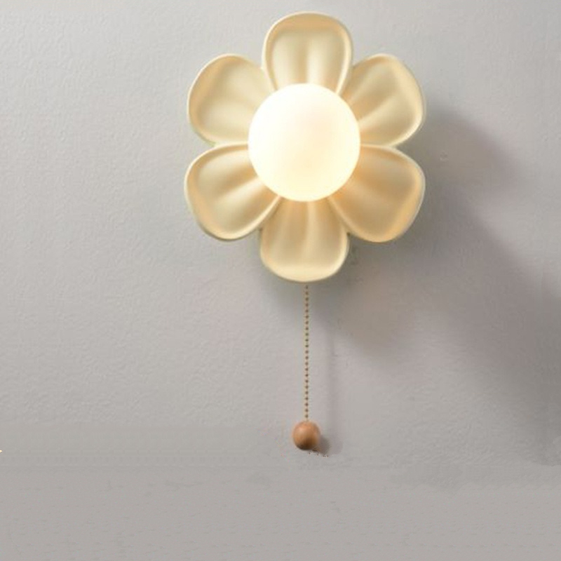Lámpara de techo de pétalos verdes crema, pasillo, balcón, porche, escalera, aplique de pared, flor de resina, decoración interior