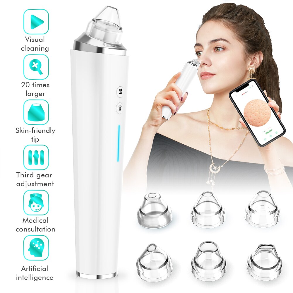 WiFi Visual Blackhead Remover Vacuum HD Camera Pore Cleaner Vacuum Face Deep Clean Pimple Removal Tool Review Blackheads Cleaner: White