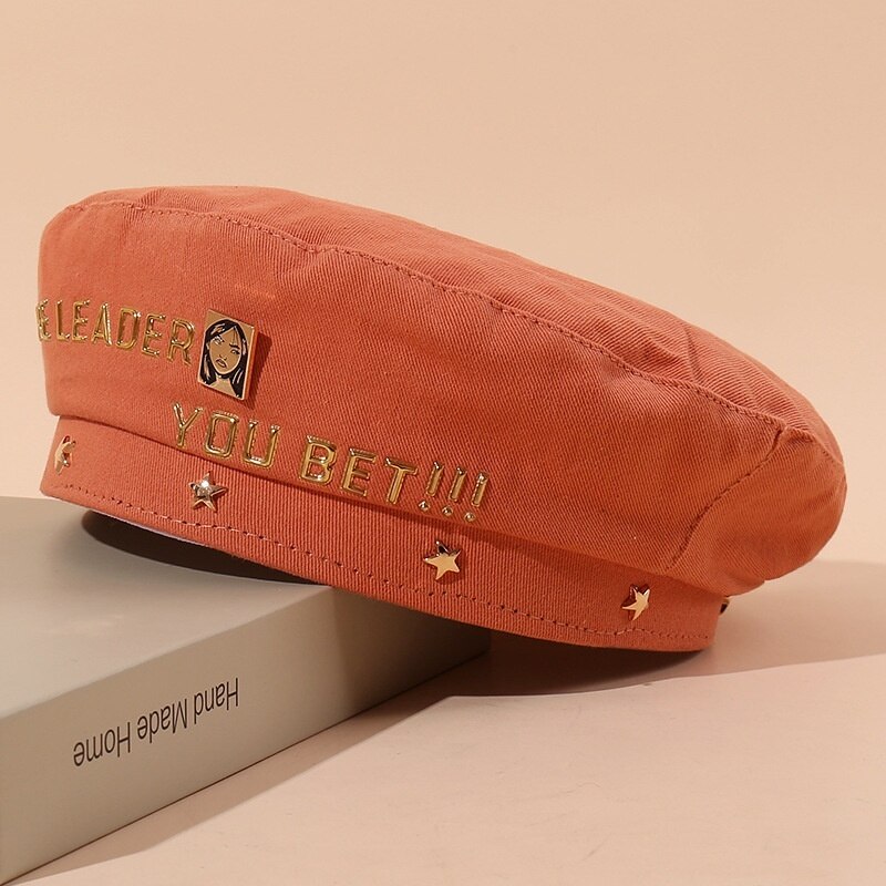 Boina con letra dorada para mujer, sombrero británico, boina de pintor japonés, boina de deporte: Rojo