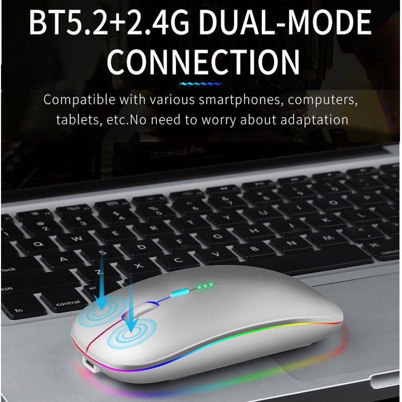 Bluetooth 5.0 Wireless Mouse For Laptop Computer PC Macbook Gaming Mouse 2.4GHz With USB Rechargeable RGB Light Power Indicator