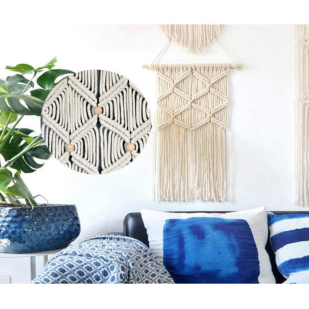 Braided Cord Wall Art Homewares Natural Cotton Rope with Wood Ring Wood Stick DIY Teether Macrame Kit Macrame Cord