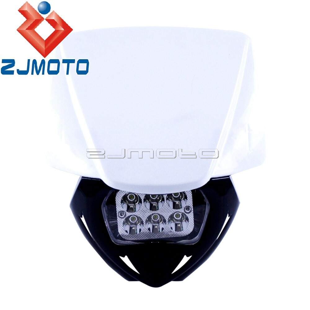 Ensemble universel de phare LED de vélo de saleté pour Yamaha Suzuki YZ YZF WR TT DR RM MX Enduro Supermoto masque de carénage de phare bleu: WHITE
