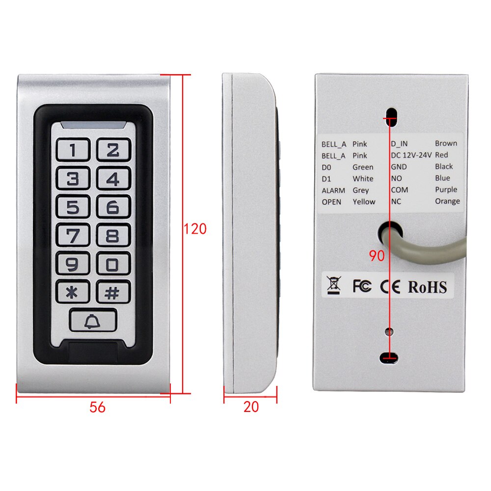 Waterproof Access Controller RFID Access Control Keypad Full Program Standalone Weigand 26 Card Reader with 125khz RFID Keyfobs