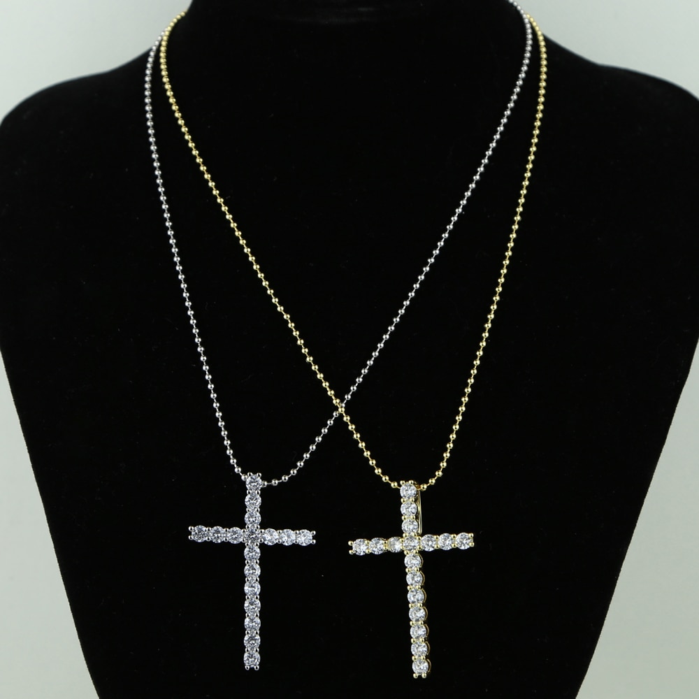 Iced out bling women girl jewelry hiphop bling 5A cubic zirconia cz tennis chain 30*50mm cross pendant choker necklace