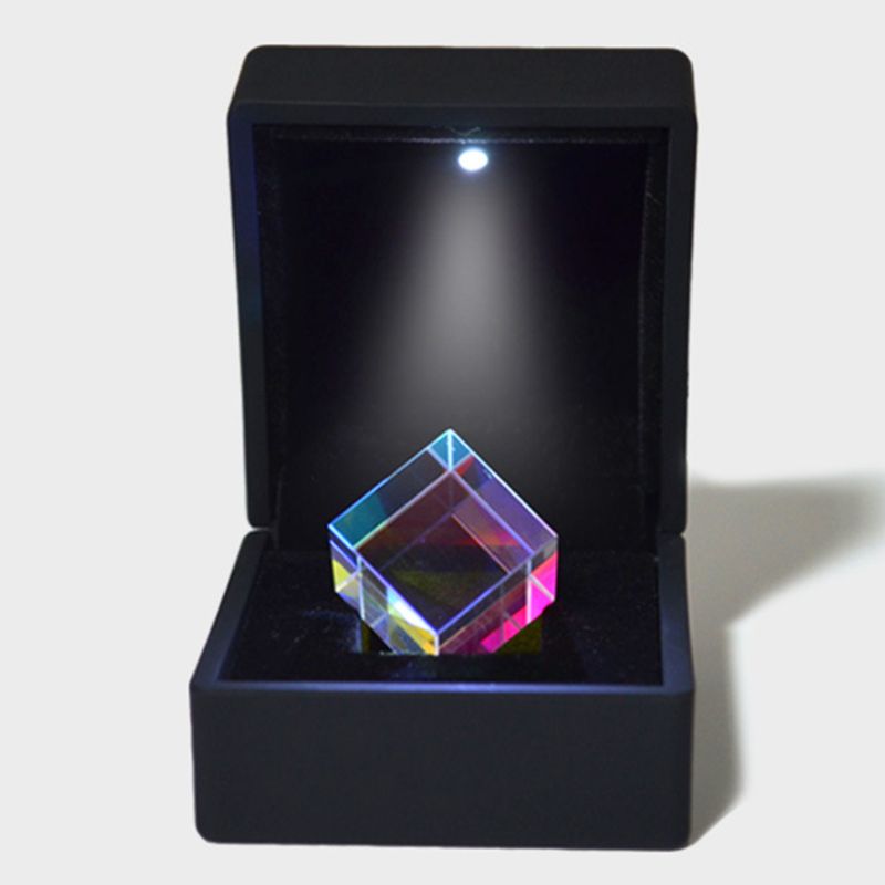OOTDTY Prism Combine Cube 6sides Optical RGB Glass Len Square Prism with Light Box A5YD