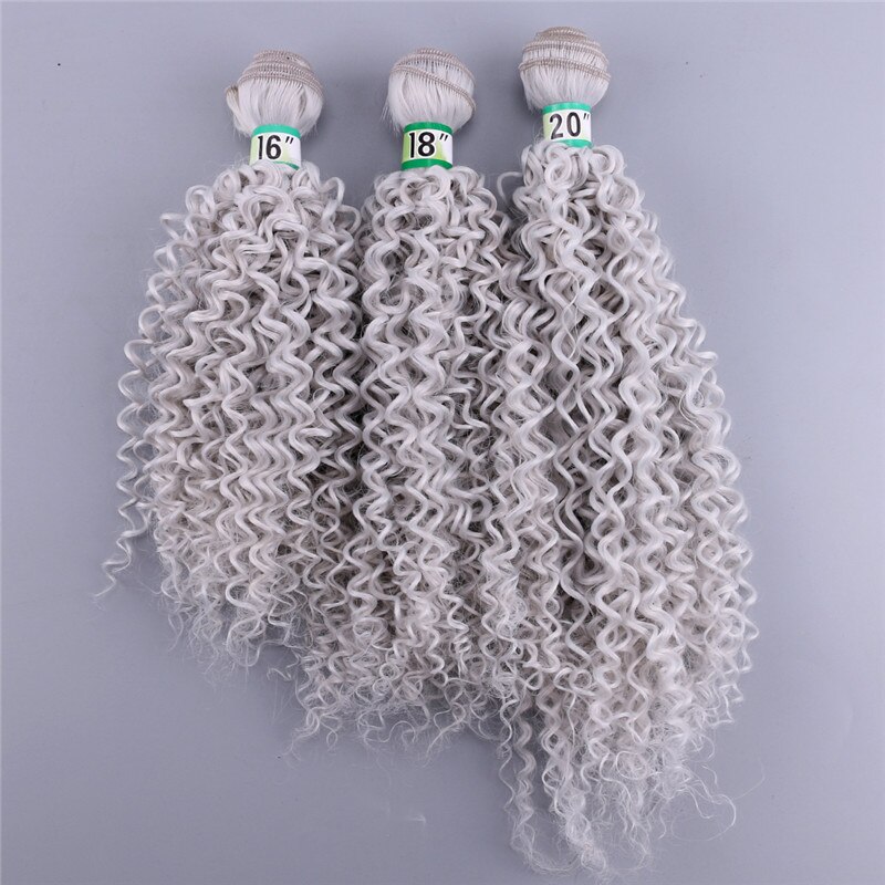 Tissage synthétique Afro crépu bouclé gris clair | Lot de 3 pièces de mèches 210 à haute température: light Grey