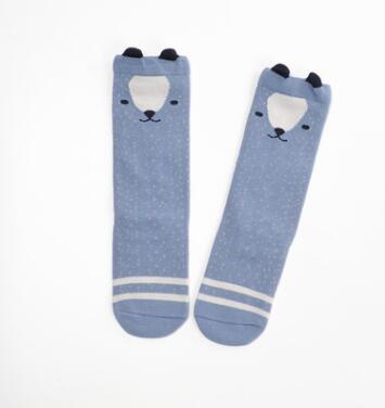 Meisjessokken kniehoge antislip babysokken van katoen jongenssokken met vossenprint kniehoge sokken meisjes beenwarmers: Blauw / 0 to 2 jaar