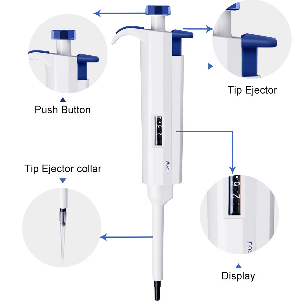 FOURE'S SCIENTIFIC Pipette 2-20ul Lab Adjustable Micropipettes Pipette Single Channel 2-20 Microliter Pipette Pipettor