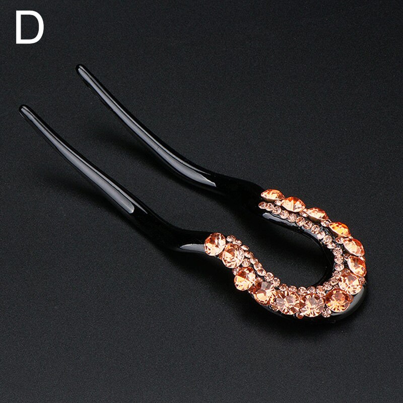 1Pc U-Vormige Pin Grip Haarspelden Retro Eenvoudige Klassieke Crystal Hair Sticks Haar Maker Haarspeld Accessoires: D