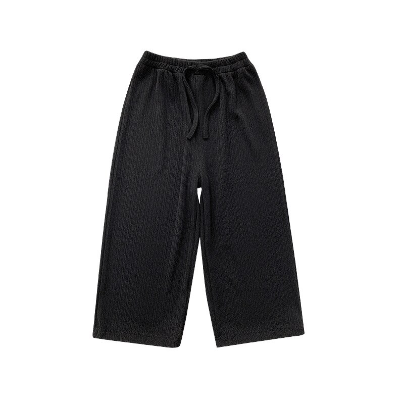 2022 Zomer Jongens En Meisjes Effen Kleur Alle-Match Wijde Pijpen Broek Unisex Losse Dunne Broek: Black / 5T