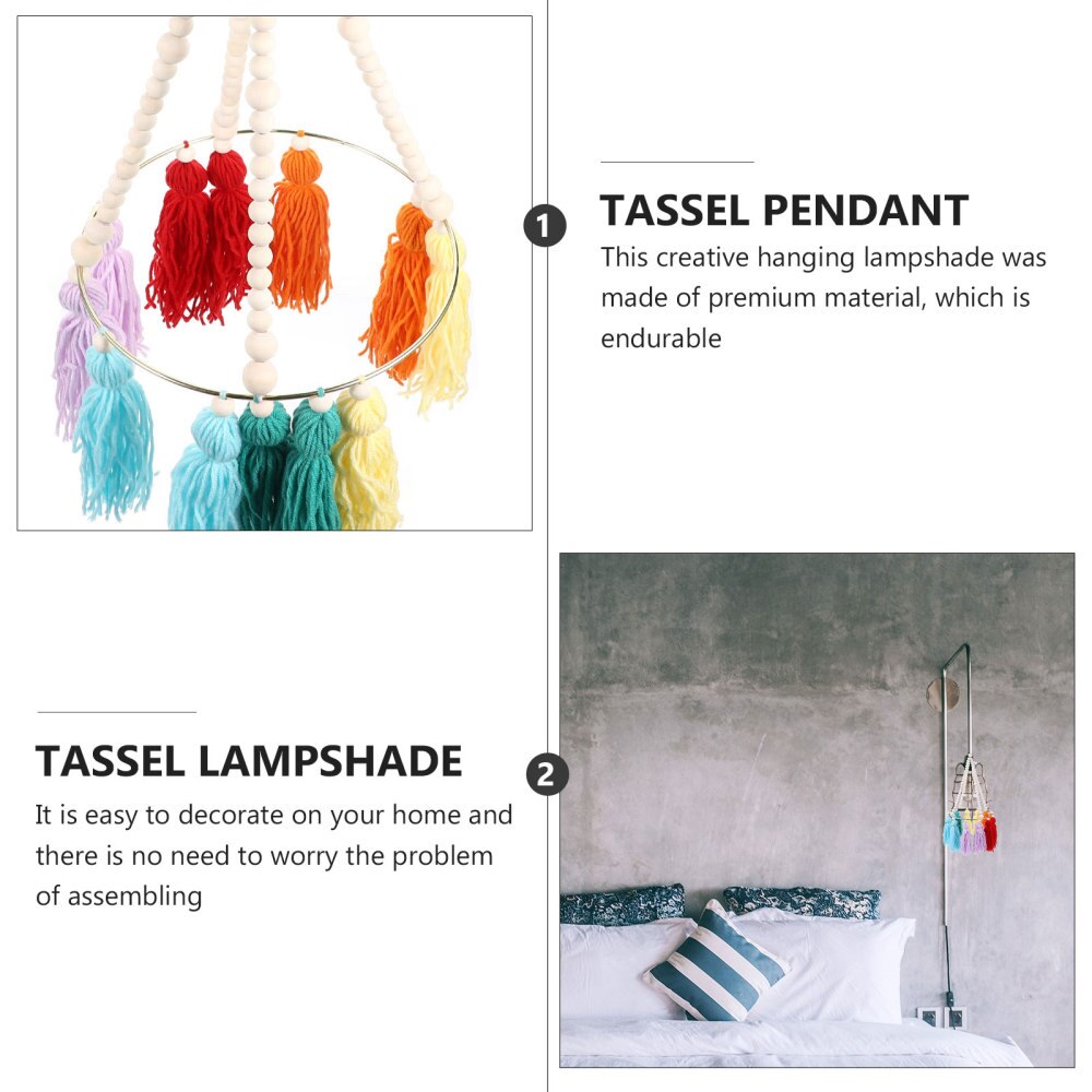 Wood Beads Hanging Lampshade Wood Bead Chandelier Pendant with Tassels