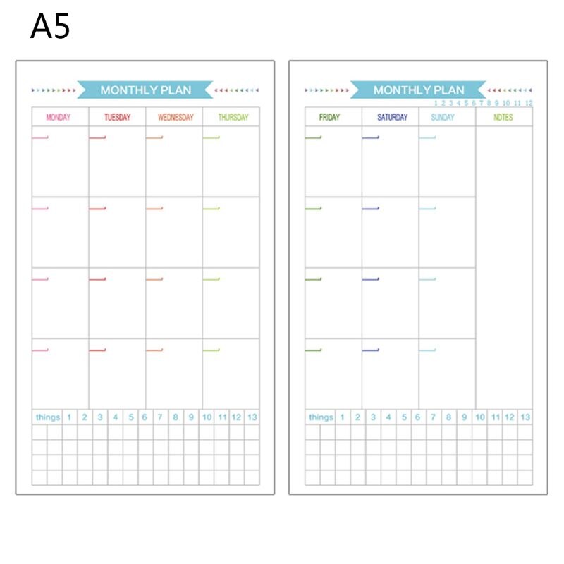 6 Holes Refill Inner Paper Diary Week Month Planner for A5 Loose Leaf Notebook