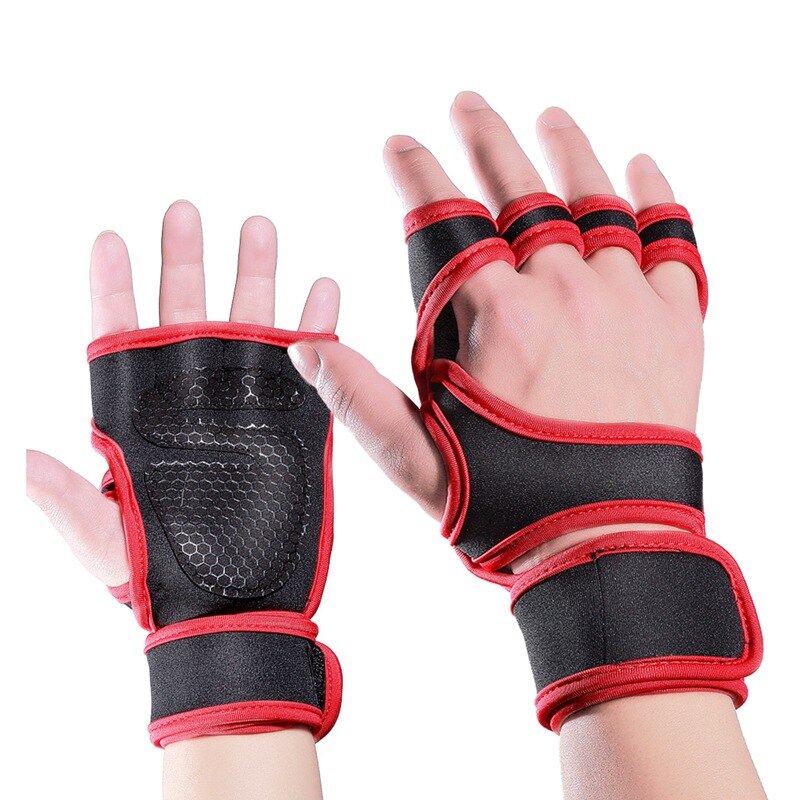 Cross Training Fitness Gloves Weightlifting Half Finger Gloves Sports Fitness Body Building Gym Gloves Grips Hand Palm Protector: Red / L