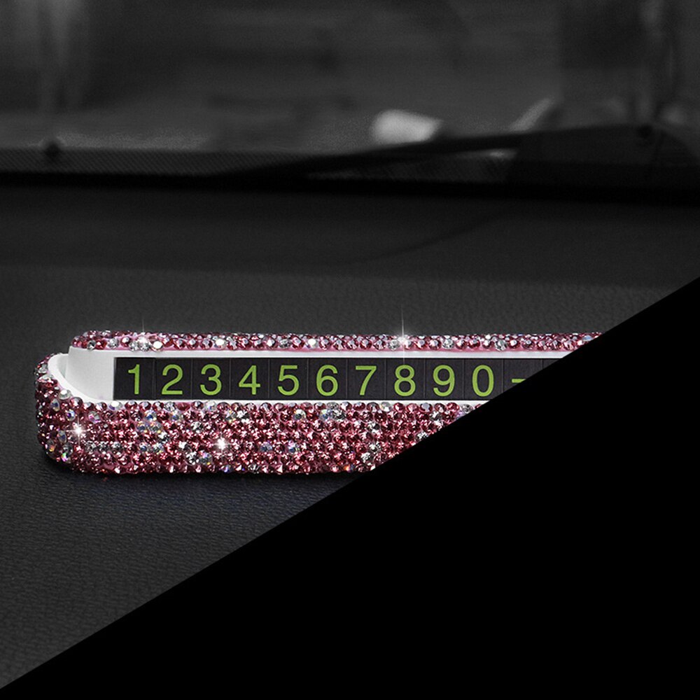 1 Pcs Luxury Car Phone Number Parking Card Dashboard Decoration With Crystal Diamond DIY Accessories Interior Accessories: Blue