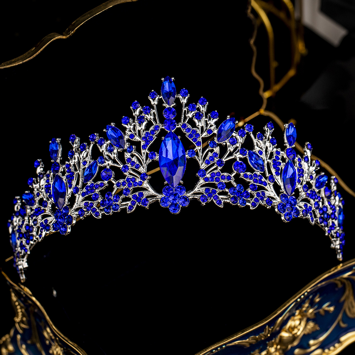 Luxo cristal strass coroa para mulheres, artesanal tiara, clássico, princesa, acessórios de cabelo para ocasiões importantes, moda: Dourado