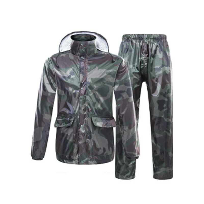 Uigennemtrængelig polyester voksen regnfrakke camouflage mænd kvinder regnfrakke universal udendørs vandtæt fiskeri regntøj regnjakke: Grøn / Xxl