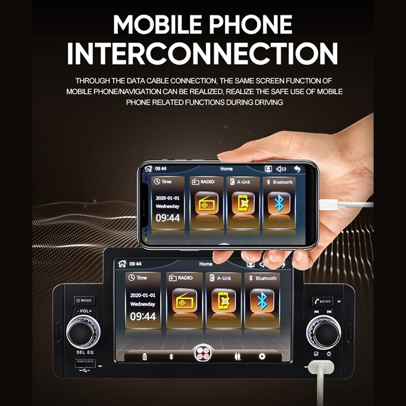 1 Din Auto Radio Stereo 5 Inch Multimedia Ips Touchscreen MP5 Speler Met Knop Knop Dual Usb Bluetooth Spiegel Link