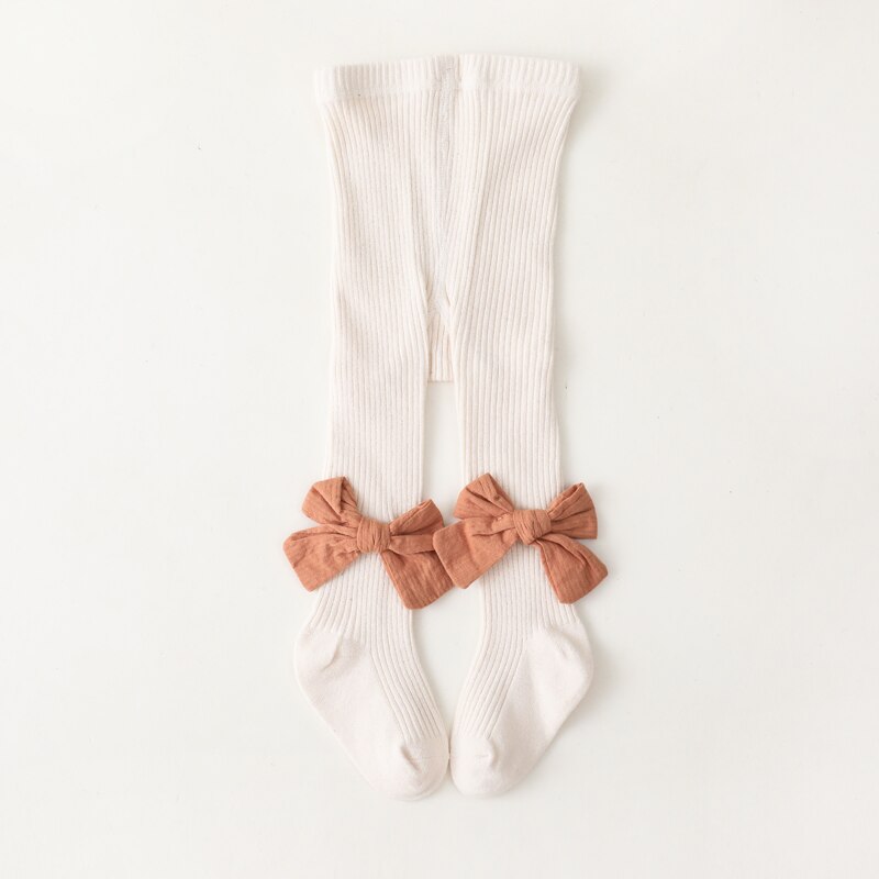 Medias de punto con lazo para bebé niña, pantalones sueltos de punto cálidos para invierno: Beige / 1-2 Years